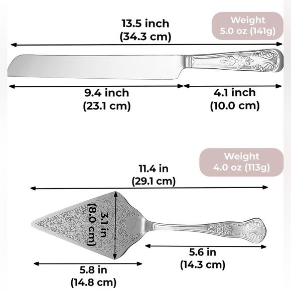 Orblue Wedding Cake Knife and Server Set - Premium, Beautifully Engraved Set - Picture 2 of 6